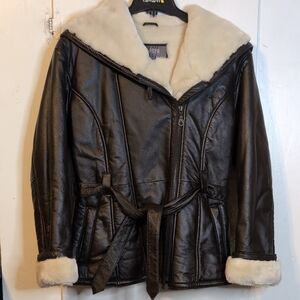 Vint. Genevieve Wilsons Leather Bomber Fleece Parka Coat womens small